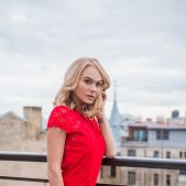 Nancy A - Sexy Babe In Red Dress And Stockings On The Roof