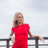 Nancy A - Sexy Babe In Red Dress And Stockings On The Roof