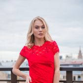 Nancy A - Sexy Babe In Red Dress And Stockings On The Roof