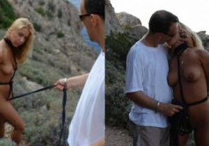 Busty Nikky Thorne gets whipped and fucked outdoors by her master