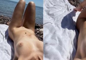 Nude Teen Babe Yoya Grey Tanning on Beach - Yoya Grey